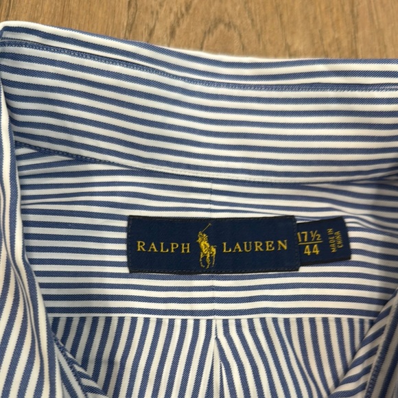 Ralph Lauren Blue Label Casual Blue and White Striped Button-Down Size 17.5x44 - Picture 4 of 9